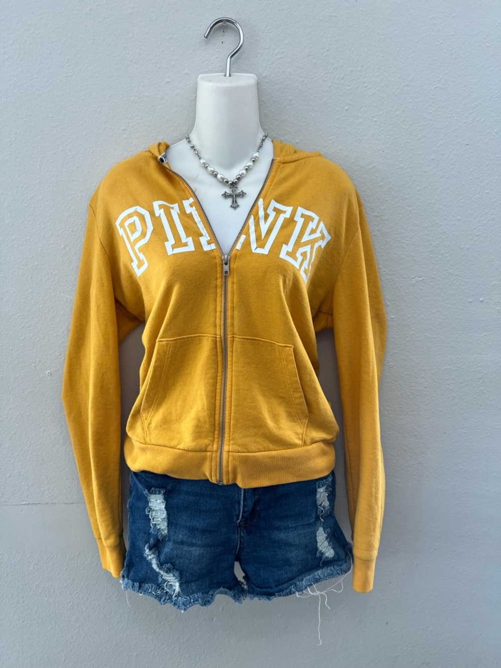 Victoria’s Secret PINK Yellow Zip Hoodie Small Casual Athleisure Y2K - Picture 2 of 8